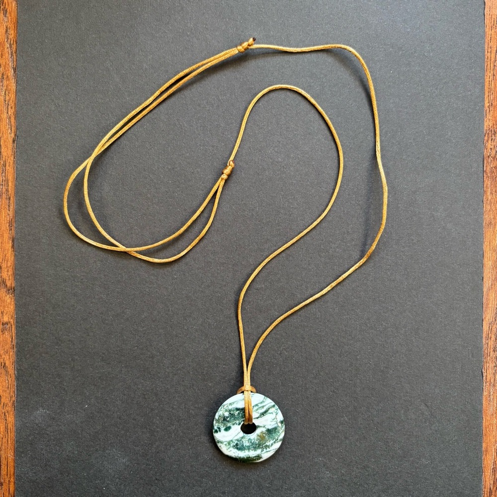 Handmade Moss Agate Round Pendant Necklace | Adjustable | Boho Gemstone Jewelry - Picture 5 of 5